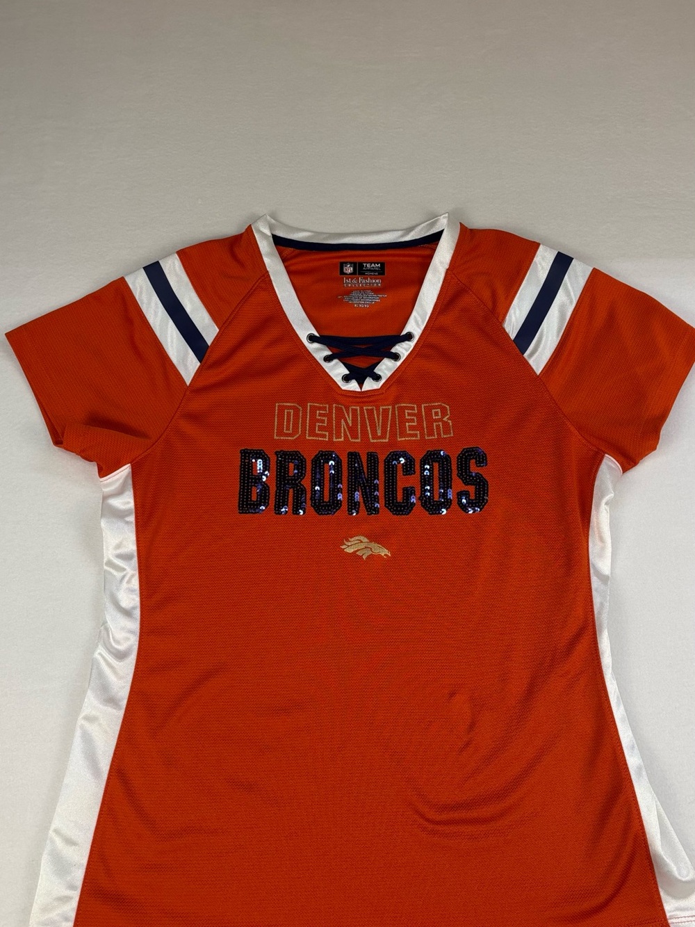 Denver Broncos Women's Orange Lace-Up V-Neck Tee